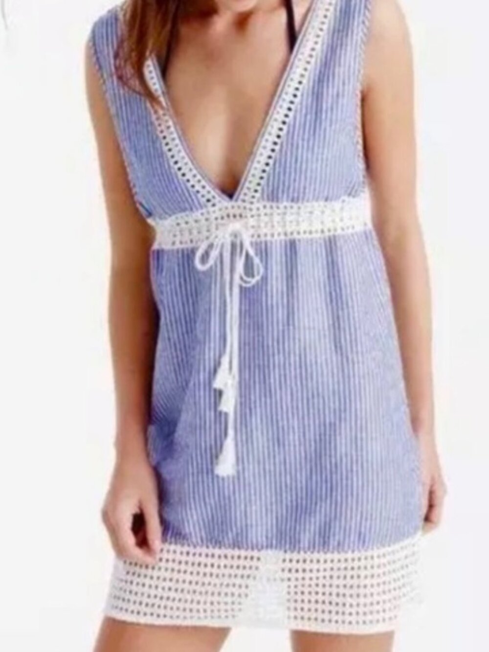J.Crew Coverup Blue & White Cinch Dress Size M